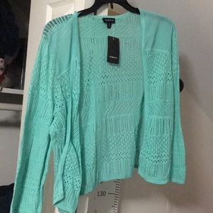 Teal Torrid size 2 pointelle long sleeve shrug nwt